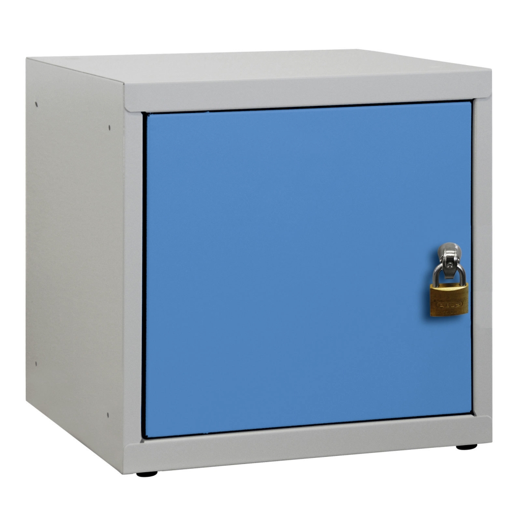 Bild von Wertfach/Schließfach-Würfelbox mit Stahltür / Drehriegelschloss für Vorhängeschloss / RAL 5012 (VPE=1 Stück)