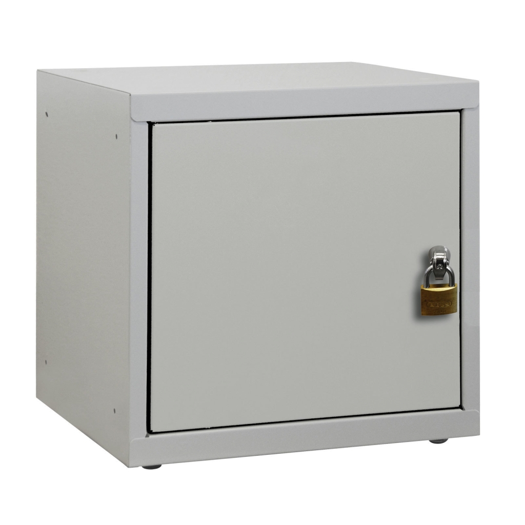 Bild von Wertfach/Schließfach-Würfelbox mit Stahltür / Drehriegelschloss für Vorhängeschloss / RAL 7035 (VPE=1 Stück)