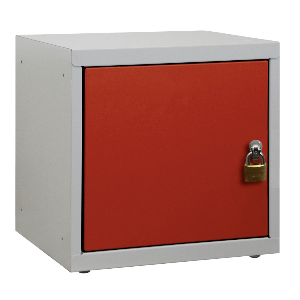 Bild von Wertfach/Schließfach-Würfelbox mit Stahltür / Drehriegelschloss für Vorhängeschloss / RAL 3020 (VPE=1 Stück)