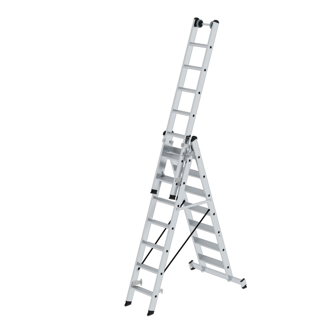 Bild von Stufen-Mehrzweckleiter 3-teilig mit nivello®-Traverse 3x7 Stufen - Arbeitshöhe: 6100 mm (VPE=1 Stück)