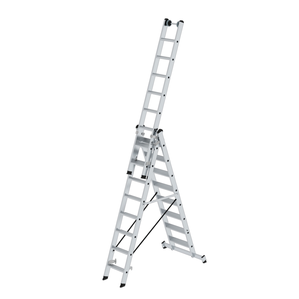 Bild von Stufen-Mehrzweckleiter 3-teilig mit nivello®-Traverse 3x8 Stufen - Arbeitshöhe: 6900 mm (VPE=1 Stück)