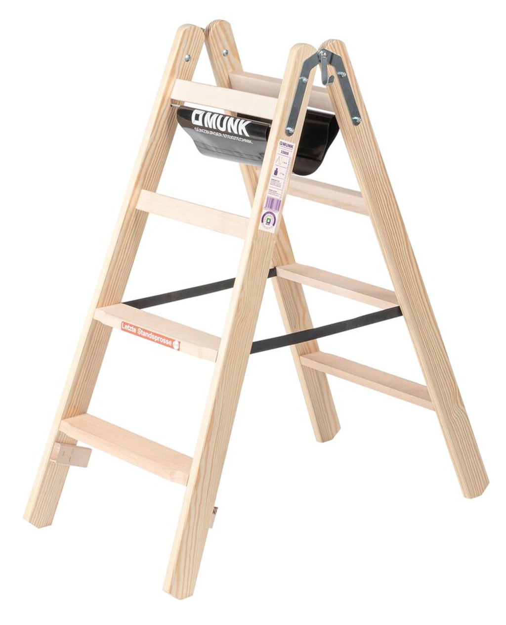 Bild von Stufen-Stehleiter Holz beidseitig begehbar 2x4 Stufen - Arbeitshöhe: 2475 mm (VPE=1 Stück)