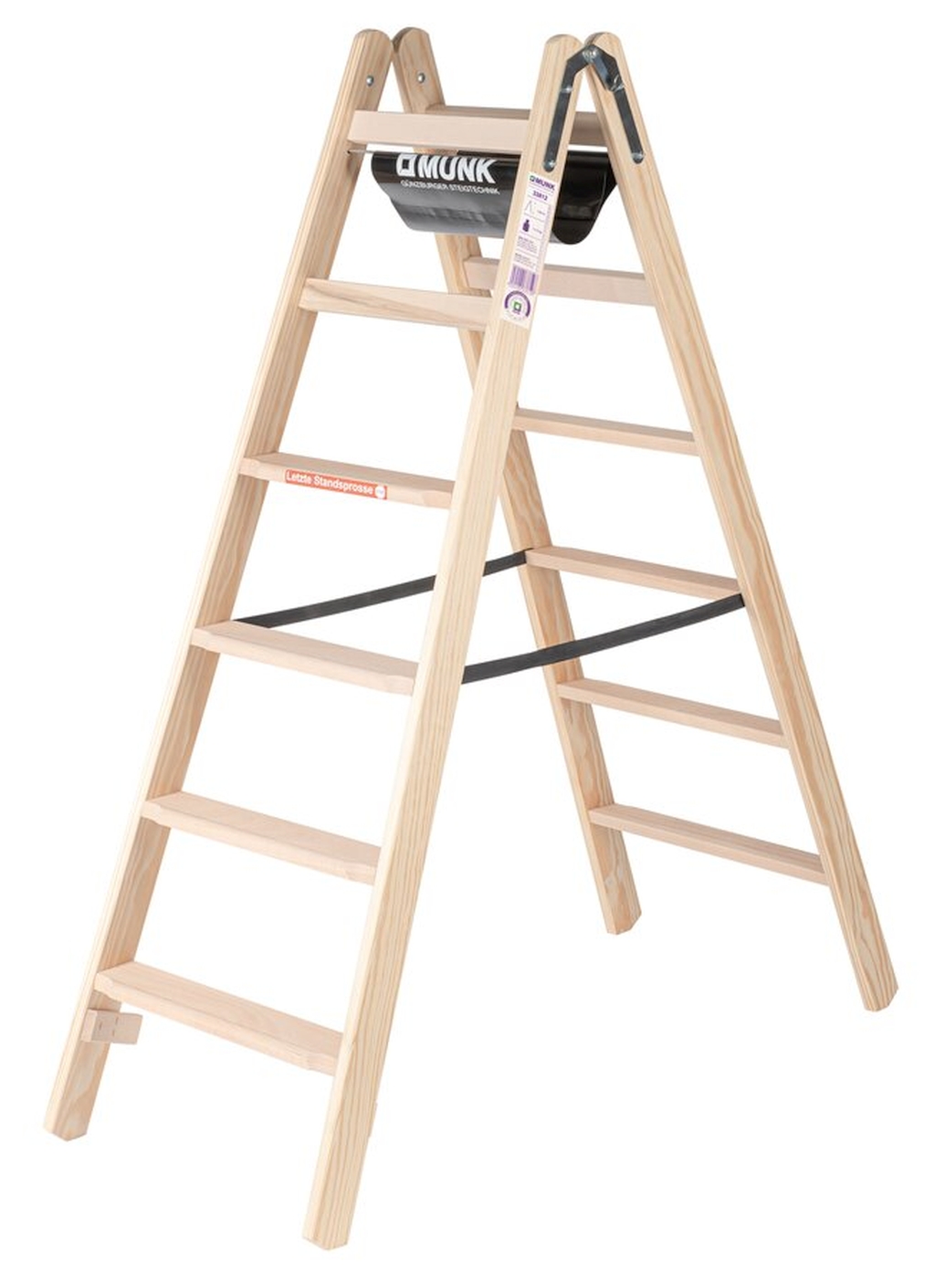 Bild von Stufen-Stehleiter Holz beidseitig begehbar 2x6 Stufen - Arbeitshöhe: 2940 mm (VPE=1 Stück)