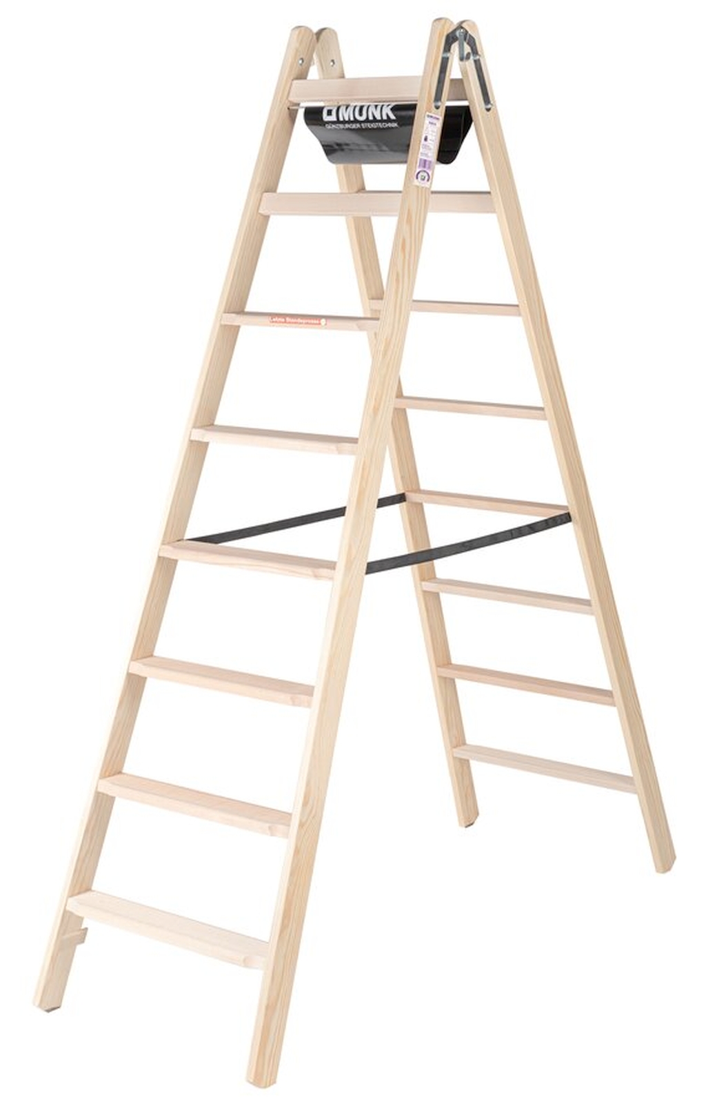 Bild von Stufen-Stehleiter Holz beidseitig begehbar 2x8 Stufen - Arbeitshöhe: 3410 mm (VPE=1 Stück)