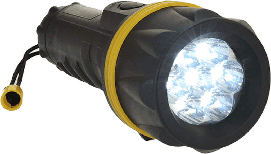Bild von 7-fach LED Gummi-beschichtete Taschenlampe / gelb/schwarz (VPE=1 Stück)
