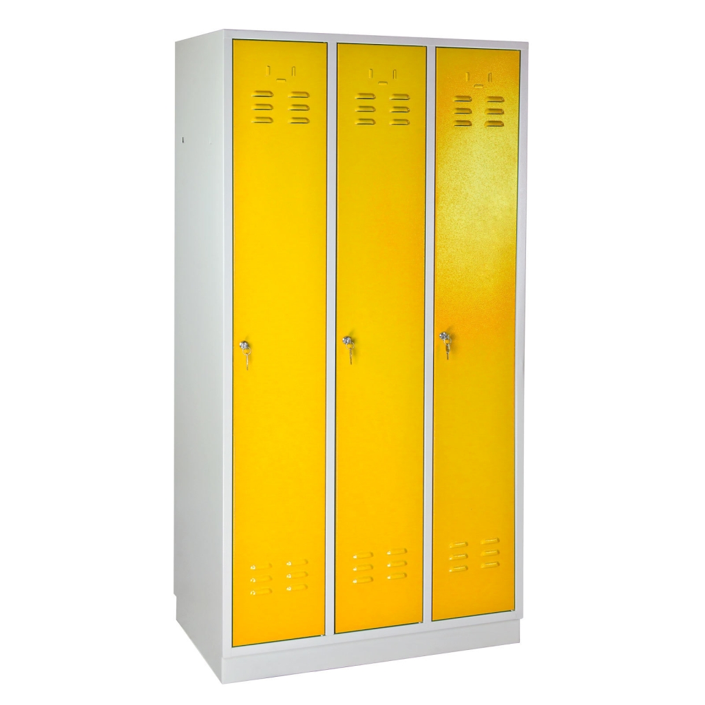Bild von Garderobenschrank 3-türig / Korpus RAL 7035 / Tür RAL 1021 / Maße:BxTxH = 890mm x 500mm x 1775mm (VPE=1 Stück)