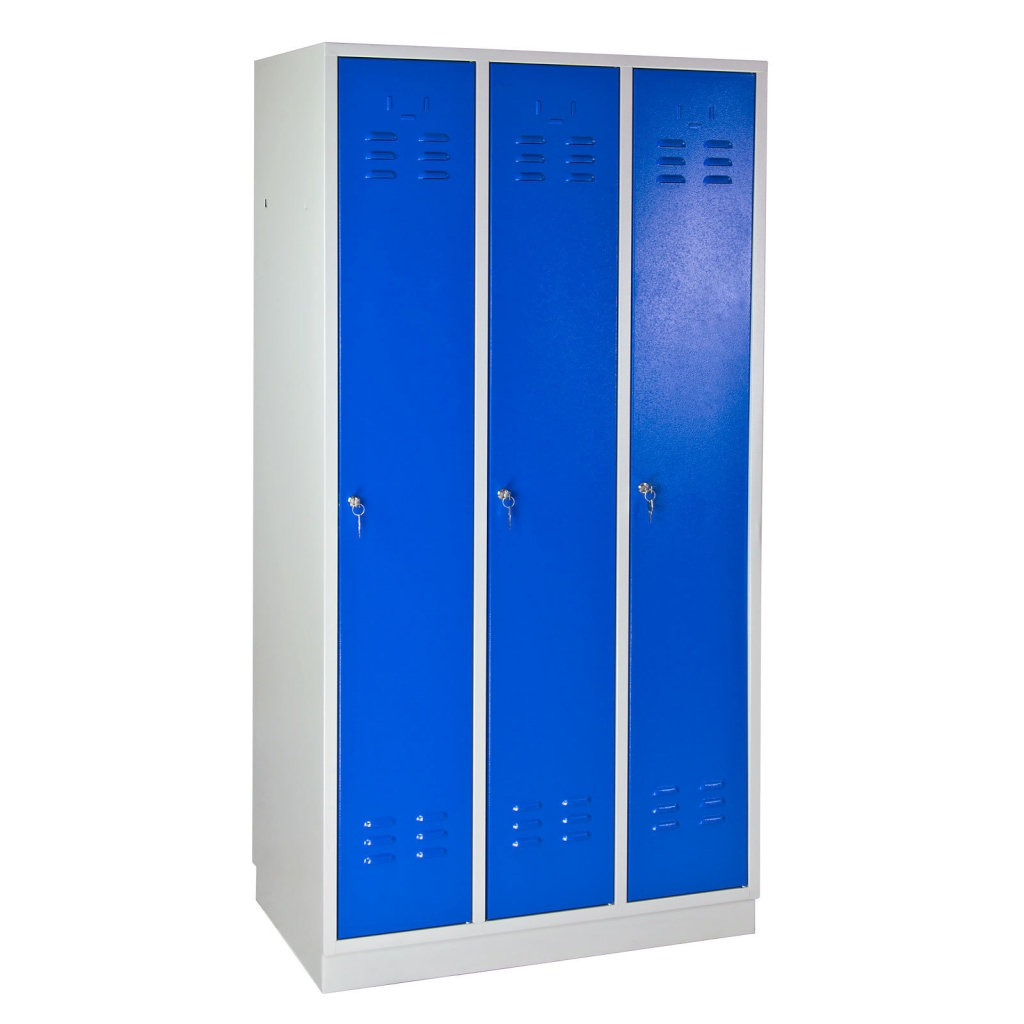 Bild von Garderobenschrank 3-türig / Korpus RAL 7035 / Tür RAL 5012 / Maße:BxTxH = 890mm x 500mm x 1775mm (VPE=1 Stück)