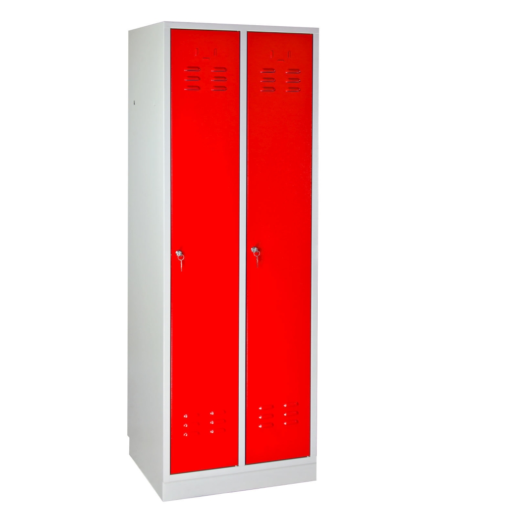 Bild von Garderobenschrank 2-türig / Korpus RAL 7035 / Tür RAL 3000 / Maße:BxTxH = 600mm x 500mm x 1775mm (VPE=1 Stück)