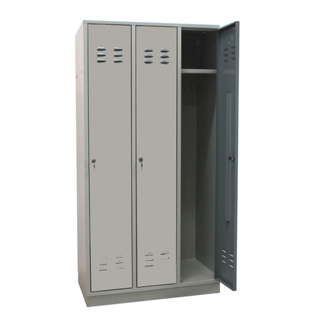 Bild von Garderobenschrank 3-türig / Korpus RAL 7035 / Tür RAL 7035 / Maße:BxTxH = 890mm x 500mm x 1775mm (VPE=1 Stück)