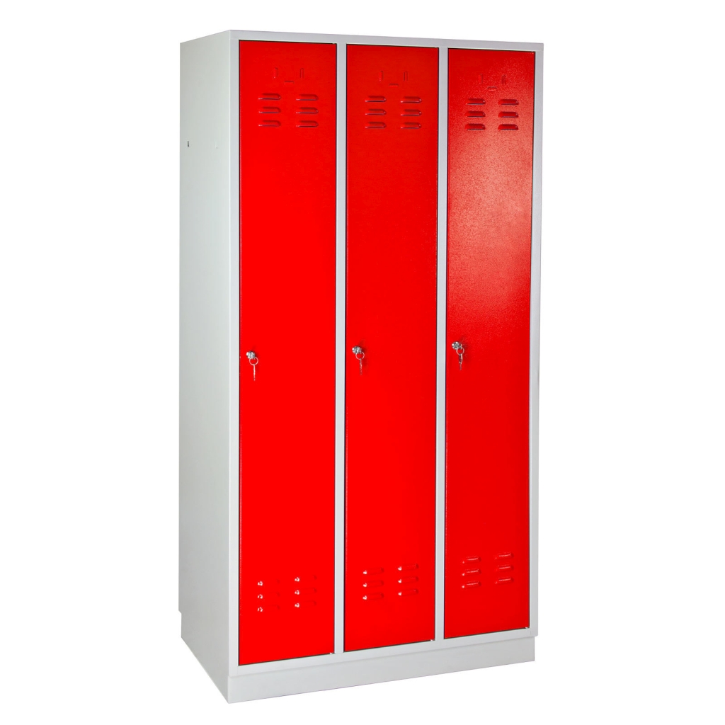 Bild von Garderobenschrank 3-türig / Korpus RAL 7035 / Tür RAL 3000 / Maße:BxTxH = 890mm x 500mm x 1775mm (VPE=1 Stück)