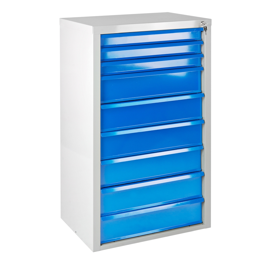 Bild von Schubladenschrank ''MAMMUT'' 9 SL / Maße:BxTxH = 70cm x 43,5cm x 120cm / RAL 7035  - 5012 (VPE=1 Stück)
