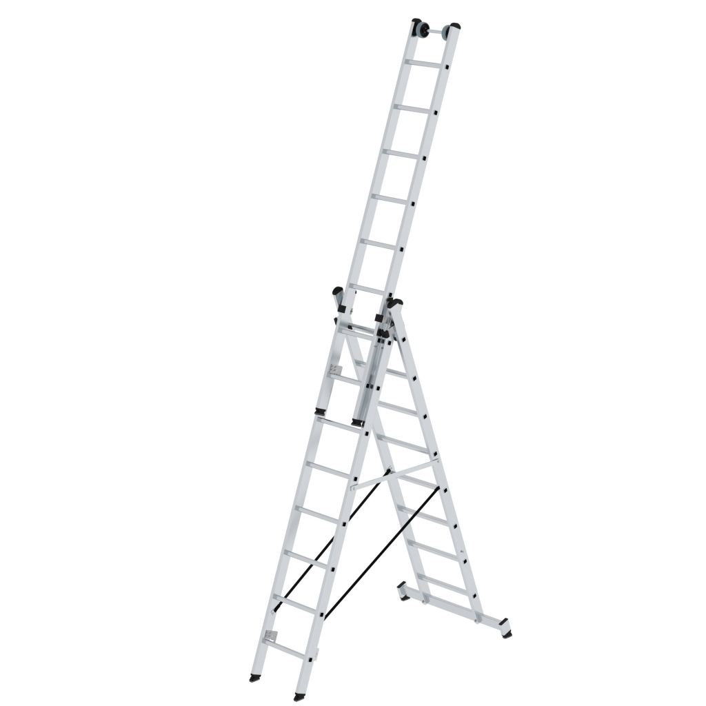 Bild von Sprossen-Mehrzweckleiter 3-teilig mit nivello®-Traverse und Wandlaufrollen 3x8 Sprossen - Arbeitshöhe: 6900 mm (VPE=1 Stück)