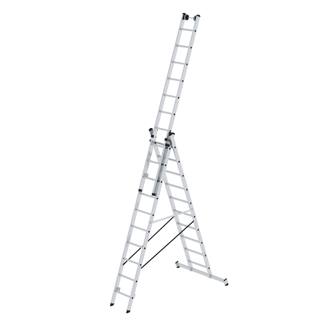 Bild von Sprossen-Mehrzweckleiter 3-teilig mit nivello®-Traverse und Wandlaufrollen 3x10 Sprossen - Arbeitshöhe: 8000 mm (VPE=1 Stück)