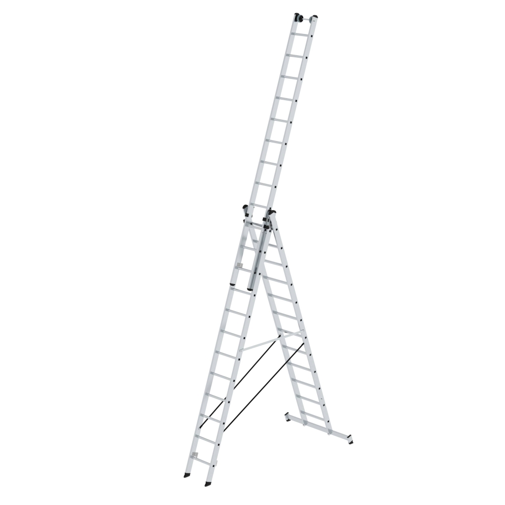 Bild von Sprossen-Mehrzweckleiter 3-teilig mit nivello®-Traverse und Wandlaufrollen 3x12 Sprossen - Arbeitshöhe: 9700 mm (VPE=1 Stück)