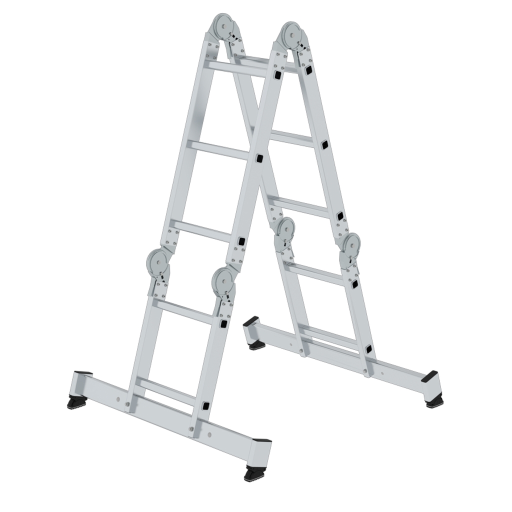 Bild von Vielzweckleiter 4-teilig mit nivello®-Traverse und Holzbelag 2x3 + 2x4 Sprossen - Arbeitshöhe: 4000 mm (VPE=1 Stück)