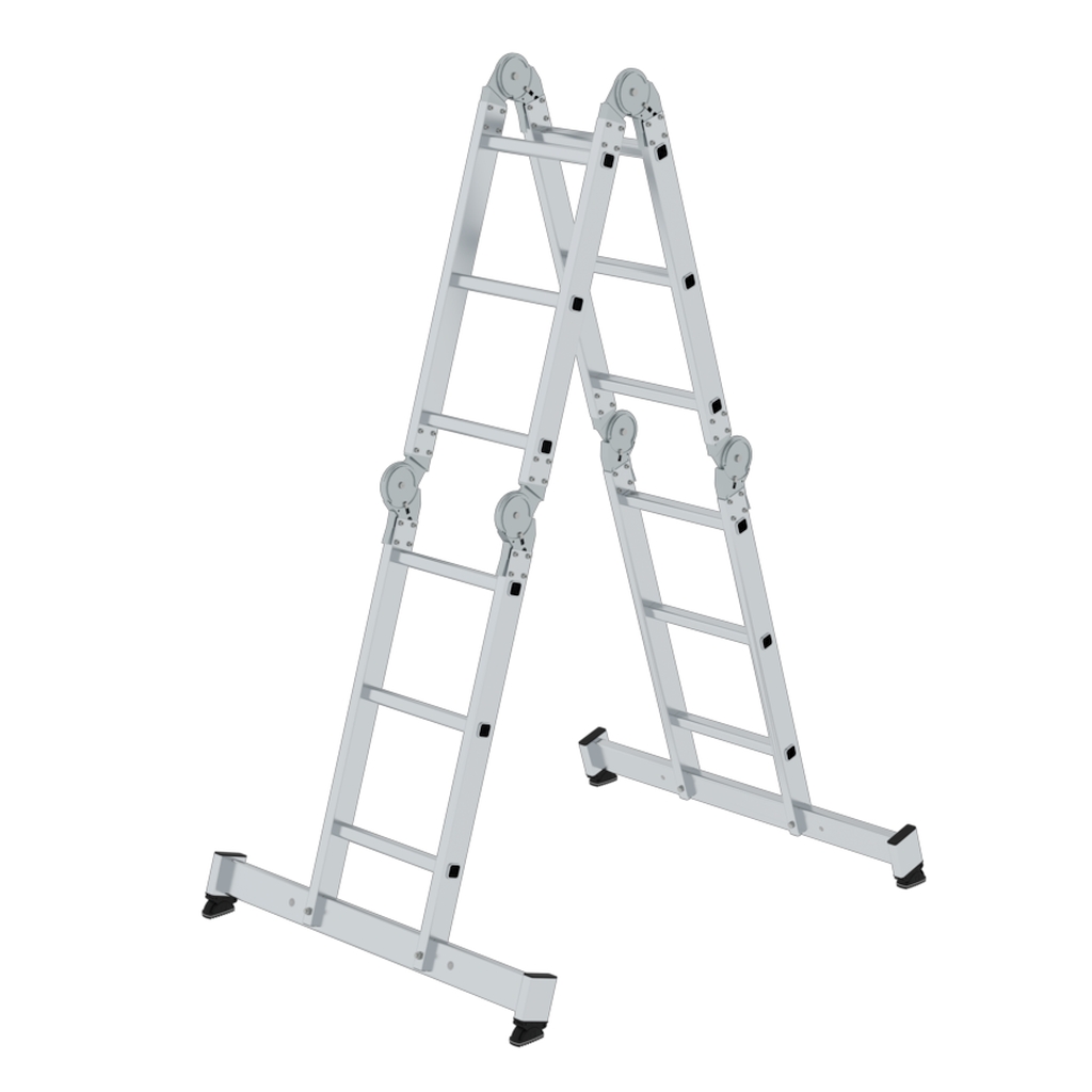 Bild von Vielzweckleiter 4-teilig mit nivello®-Traverse und Holzbelag 4x3 Sprossen - Arbeitshöhe: 4800 mm (VPE=1 Stück)