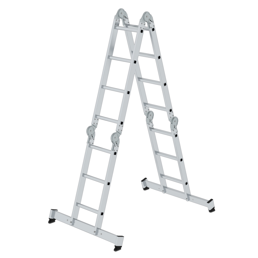 Bild von Vielzweckleiter 4-teilig mit nivello®-Traverse und Holzbelag 2x3 + 2x4 Sprossen - Arbeitshöhe: 5300 mm (VPE=1 Stück)