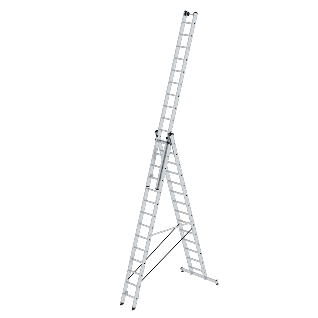 Bild von Sprossen-Mehrzweckleiter 3-teilig mit nivello®-Traverse und Wandlaufrollen 3x14 Sprossen - Arbeitshöhe: 10800 mm (VPE=1 Stück)