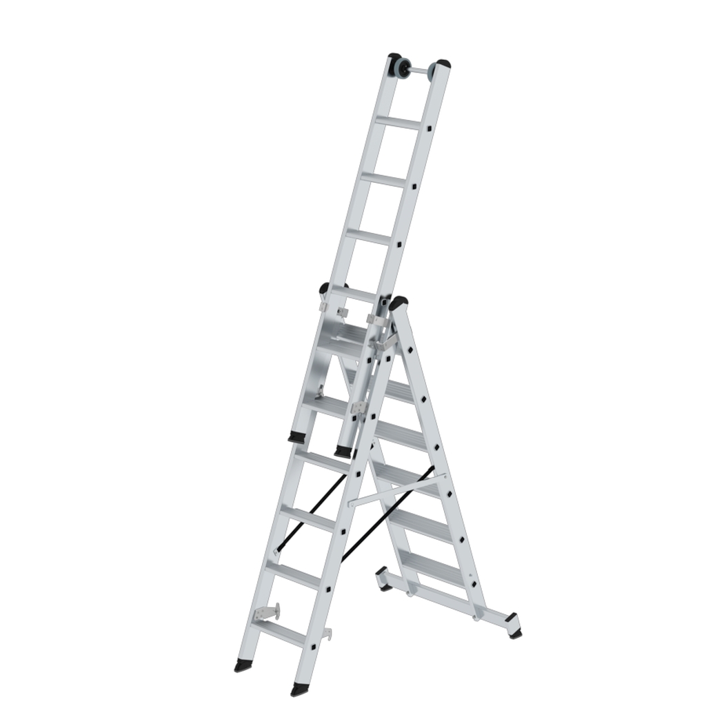 Bild von Stufen-Mehrzweckleiter 3-teilig mit nivello®-Traverse 3x6 Stufen - Arbeitshöhe: 5200 mm (VPE=1 Stück)