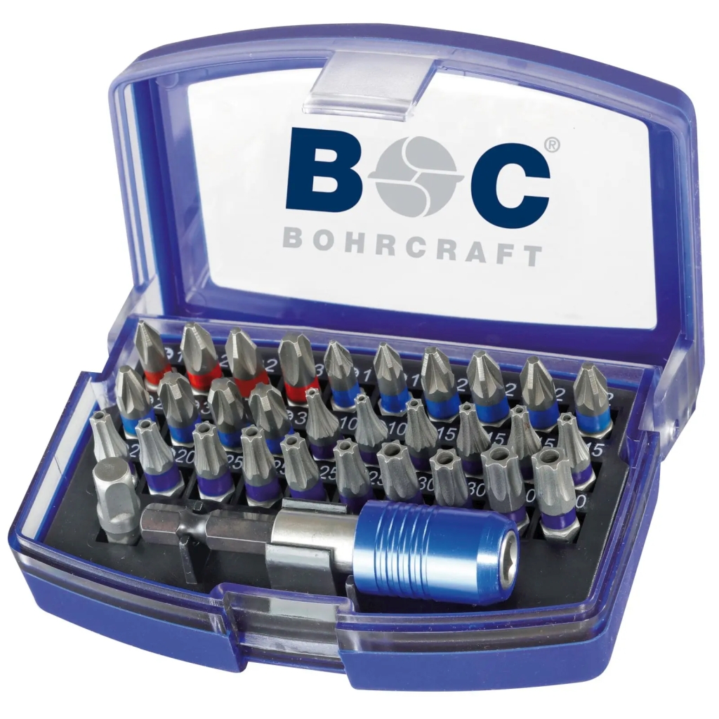 Bild von Bohrcraft Schrauber-Bits 1/4'' Schaft in Kunststoff-Box  32-tlg. PZ 1 + 2 + 3 / PH 1 + 2 + 3 / TX 10 - 40" (VPE=1 Stück)