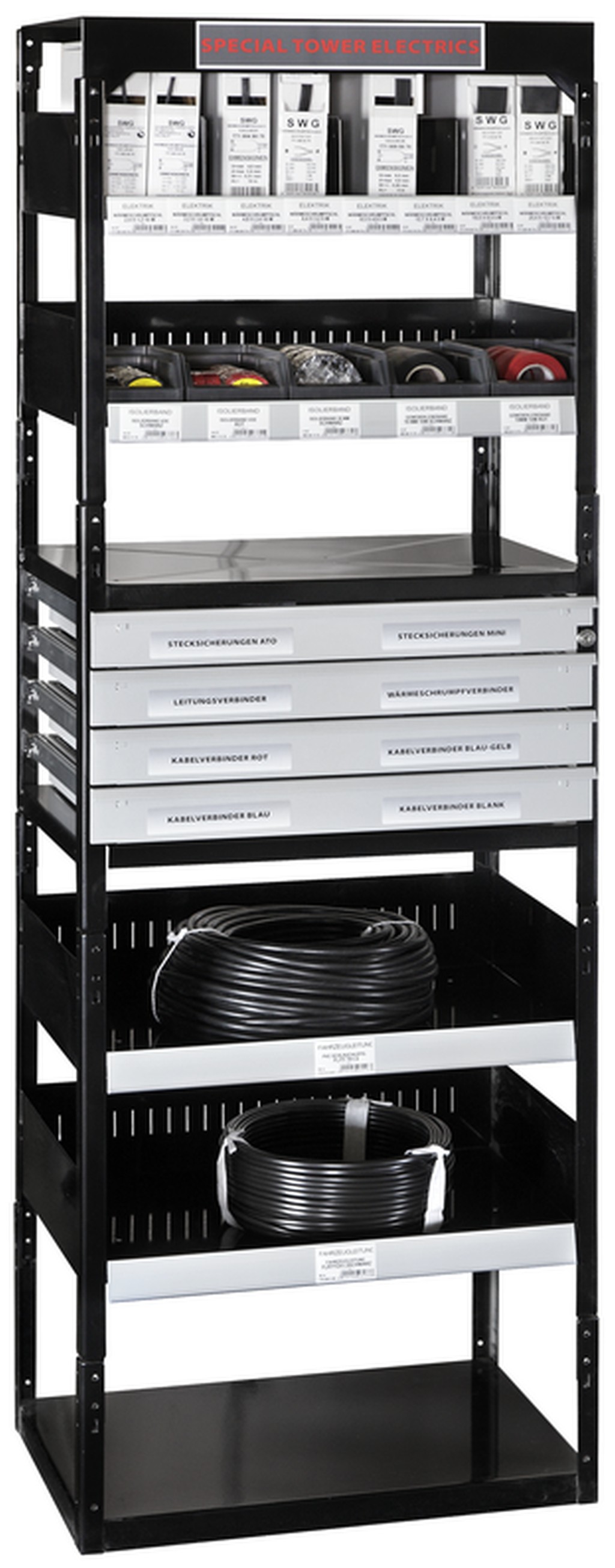 Bild von Elektro-Regal - Basisbestückung - inkl. Regal schwarz (VPE=1 Stück)