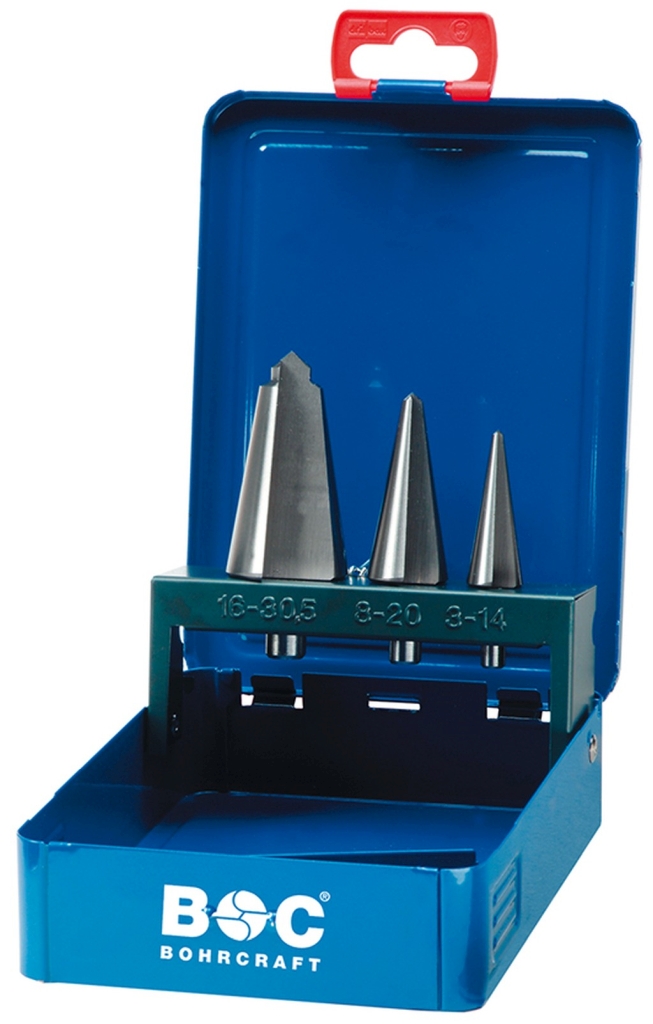 Bild von Blechschälbohrer HSS-E Co5 in Metallkassetteette 3-tlg. Gr. 1 / 2 / 3 / B3-Co (VPE=1 Stück)