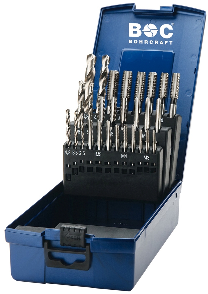 Bild von Handgewindebohrer DIN 352 HSS-G in ABS-Box 28-tlg. M 3 - M 12 je 3-tlg.+ Kernlochbohrer (VPE=1 Stück)