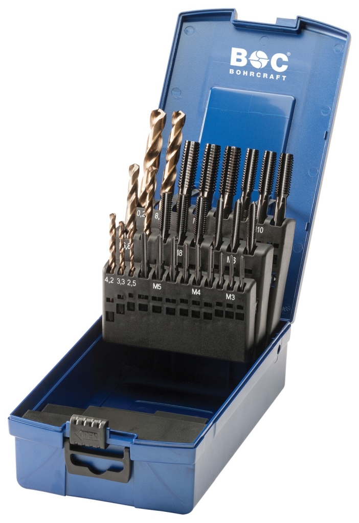 Bild von Handgewindebohrer DIN 352 HSS-E VAP in ABS-Box 28-tlg. M3-M12 je 3-tlg.+ DIN 338 HSS-E (VPE=1 Stück)