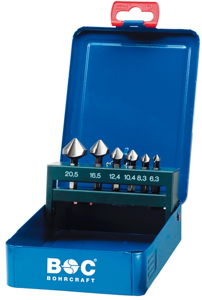 Bild von Kegelsenker HSS DIN 335 C 1/4'' in Metallkassetteette 6-tlg. 6,3-8,3-10,4-12,4-16,5-20,5 mm (VPE=1 Stück)