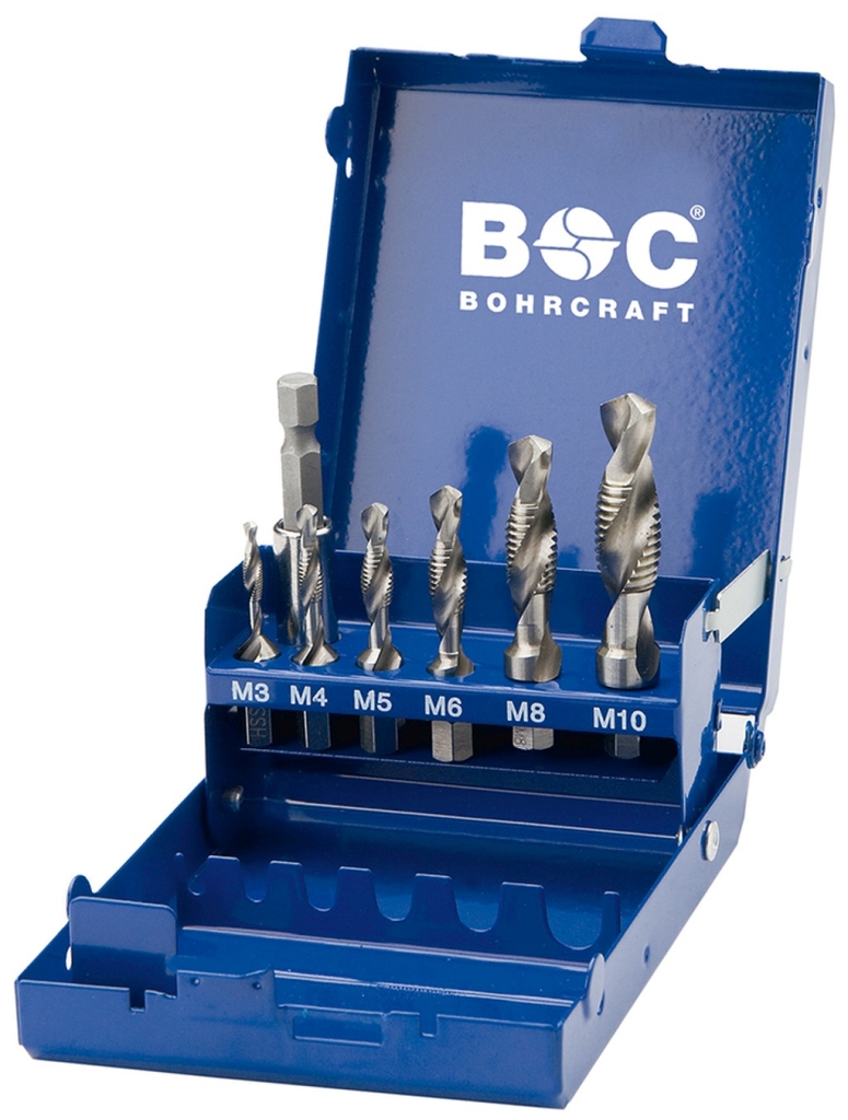 Bild von Kombi-Gewindebohrer Bits 7-tlg. M3-M10 + Halter in blauer Metall-Mini-Box MB 7 (VPE=1 Stück)