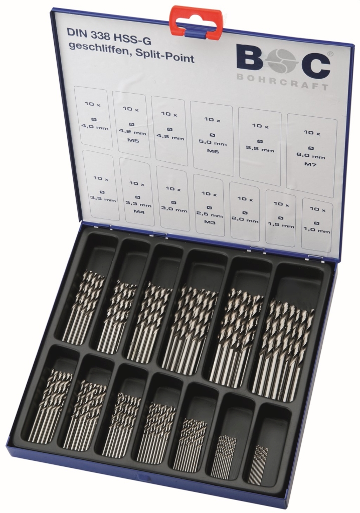 Bild von Bohrcraft - (Metallbohrer) HSS-G DIN 338 geschliffen Typ N in Industrie-Kassette 130-tlg. 1,0 - 6,0 x 0,5 mm stg.+ 3,3+4,2 (VPE=1 Stück)