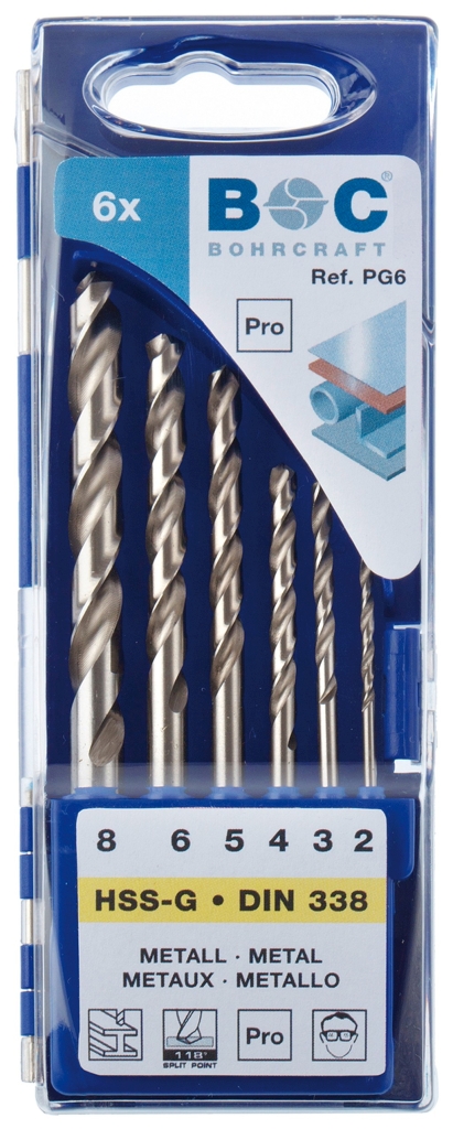 Bild von Bohrcraft - (Metallbohrer) HSS-G DIN 338 geschliffen Typ N in Kunststoff-Kassette 6-tlg. 2,0 - 8,0 x 1,0 mm stg. (VPE=1 Stück)