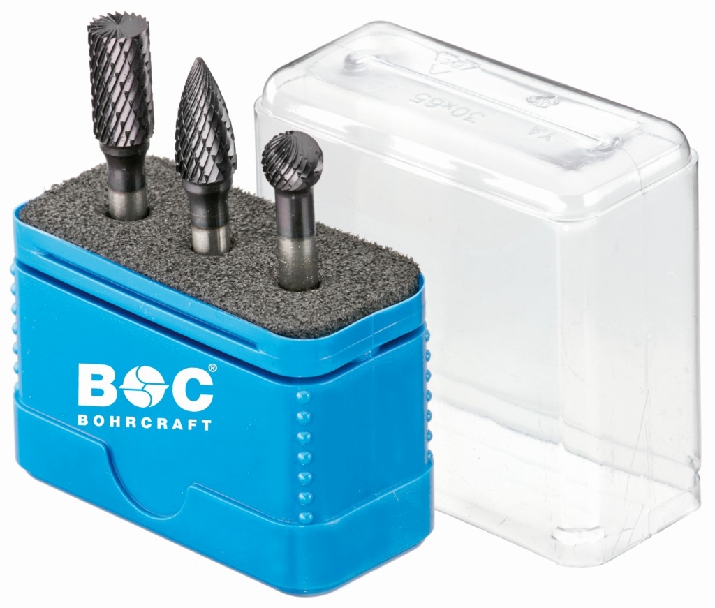Bild von HM-Frässtifte TiALN in blauer Multibox 3-tlg. je 1 x 10,0 mm Form B/ D/ G (VPE=1 Stück)