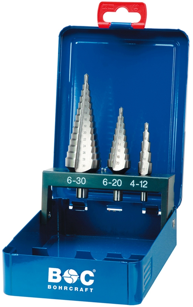 Bild von Stufenbohrer HSS in Metallkassetteette 3-tlg. Gr. 1 / 2A / 3A / STB3 (VPE=1 Stück)
