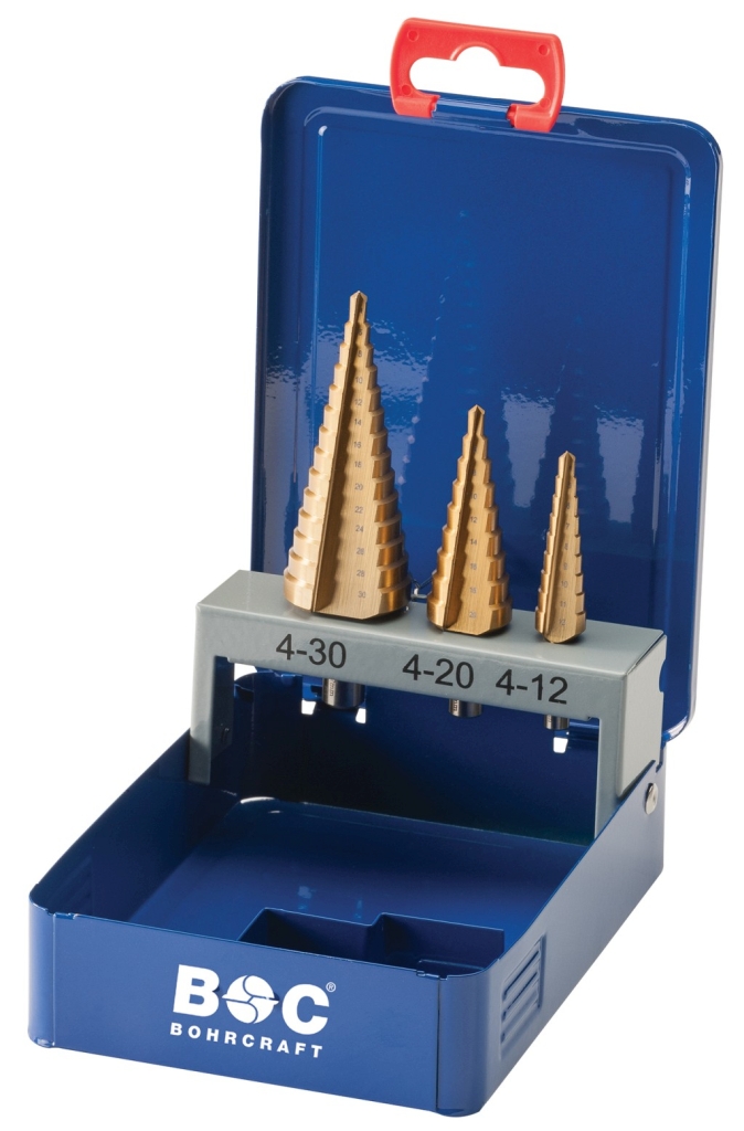 Bild von Stufenbohrer HSS-TiN in Metallkassetteette 3-tlg. Gr. 1 / 2A / 3A / STB3 TiN (VPE=1 Stück)