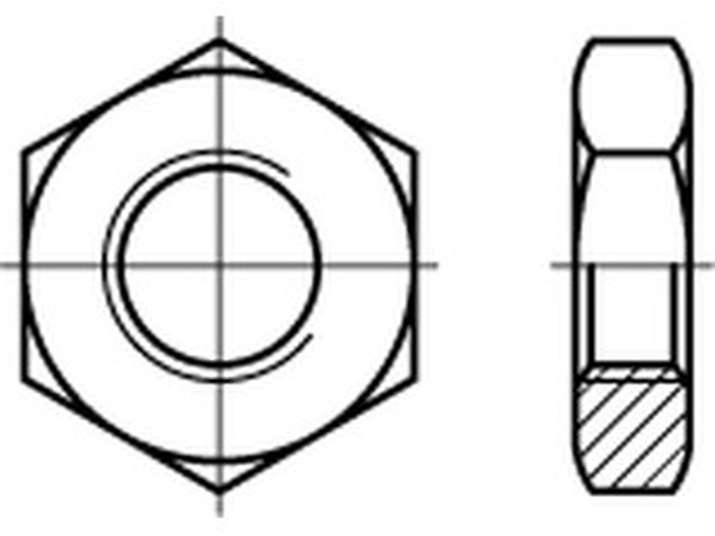 Bild von DIN 439 04 BM 10 Gew.-tol. 6H  (feuerver.) 6-kt Muttern, niedrig - Pkg. (100) (VPE=100 Pkg. (100))