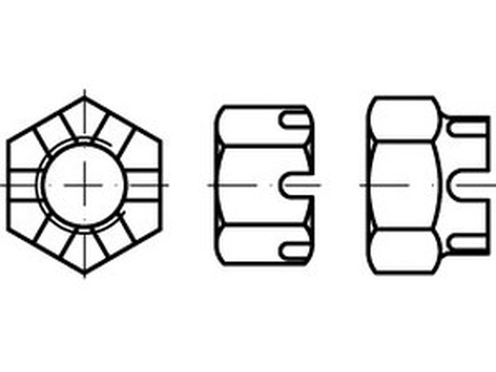Bild von DIN 935 -1 10 M 12 SW 19 (blank) Kronenmuttern - Pkg. (100) (VPE=100 Pkg. (100))
