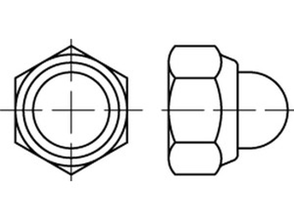 Bild von DIN 986 6 M 6 (galv. verzinkt) 6-kt Sicher.-Hutmttern, mit nichtm.Einsatz - Pkg. (1000) (VPE=1000 Pkg. (1000))