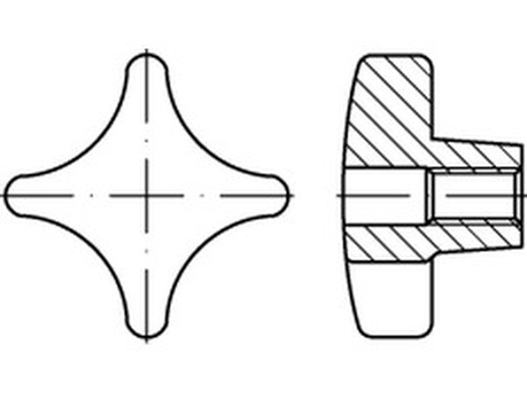 Bild von DIN 6335 Grauguß D100 M 20 m. Gewinde-Durchloch (blank) Kreuzgriffe - Pkg. (5) (VPE=5 Pkg. (5))