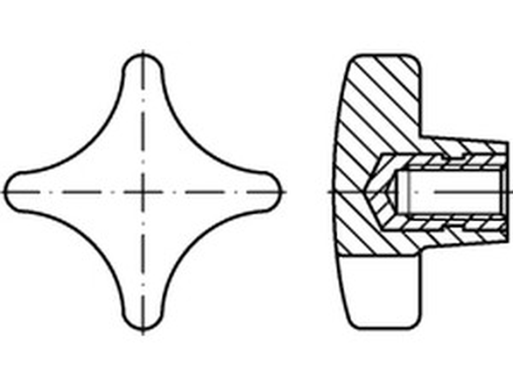 Bild von DIN 6335 Kunstst. schwarz K 63 M 12 Gewindebuchse StahlKU-St (schwarz) Kreuzgriffe - Pkg. (10) (VPE=10 Pkg. (10))