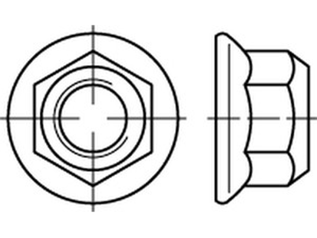 Bild von DIN 6927 8 M 5 (galv. verzinkt) 6-kt Sicher.-Mutter, Flansch, Klemmteil, Ganzmetallm. - Pkg. (100) (VPE=100 Pkg. (100))