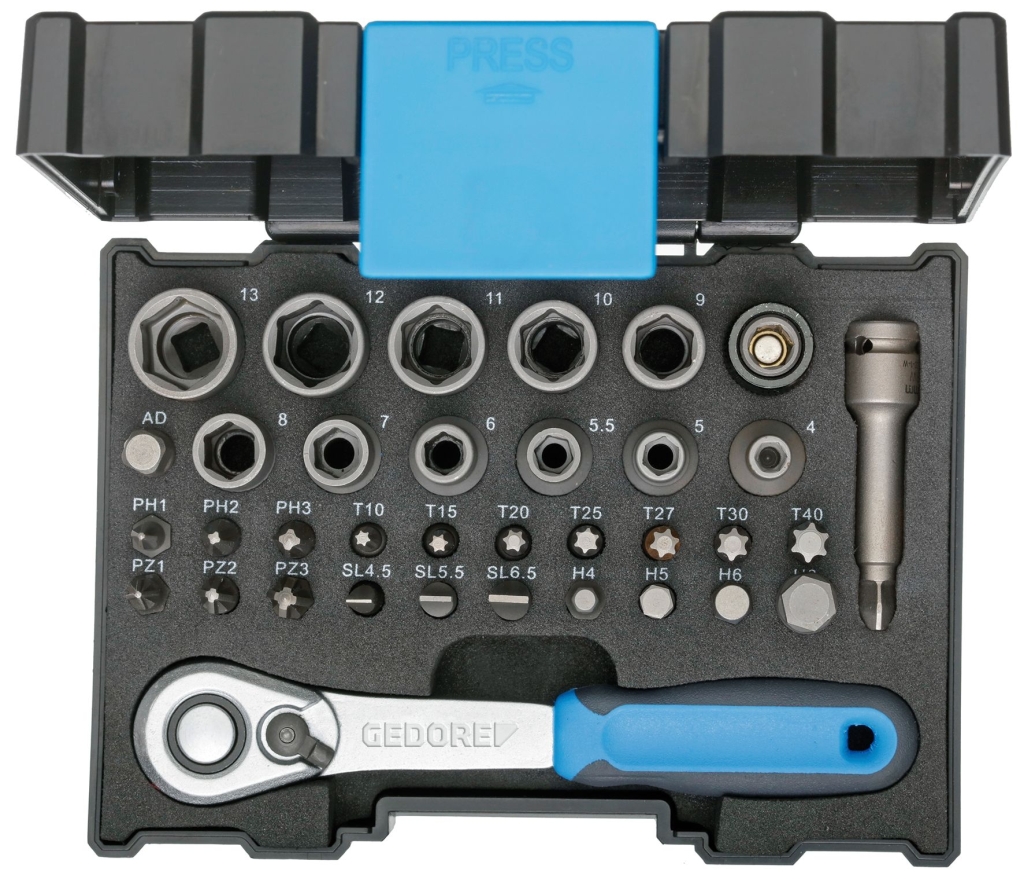 Bild von Gedore - Bit-Steckschlüsselbox mit Knarre 1/4'' 35tlg (VPE=1 Stück)