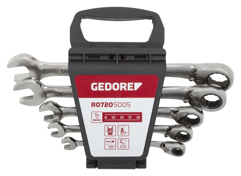 Bild von Gedore - Ringratschenmaulschl.Satz "15° gekröpft" SW8-19mm 5tlg (VPE=1 Stück)