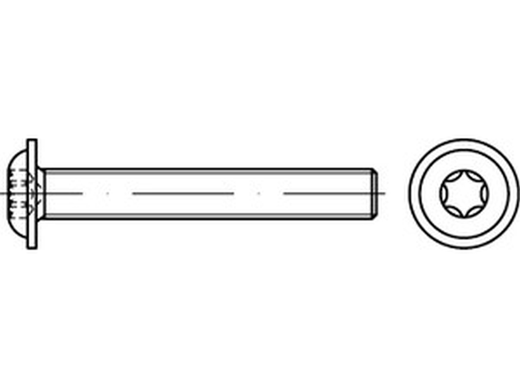 Bild von ISO 7380-2 (mit Flansch) (Edelstahl A2) M 6x40 -T30 Vollgewinde (rostfrei) Flachkopf-Linsenkopfschrauben -ISR = Innensechsrund (T)- Pkg. (200) (VPE=200 Pkg. (200))