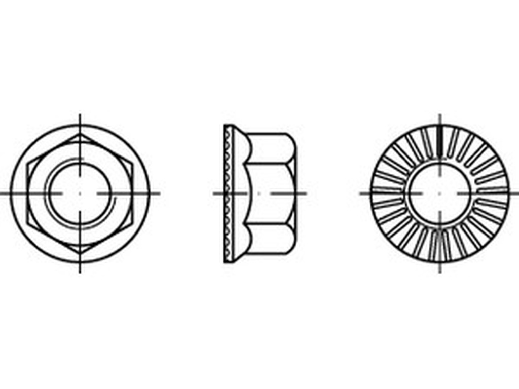 Bild von ART 88914 Sechsk.-Ripp-Muttern Kl.10 M 12 flZn/nc/TL/x/480h/C flZn VE=S (VPE=100 Pkg. (100))