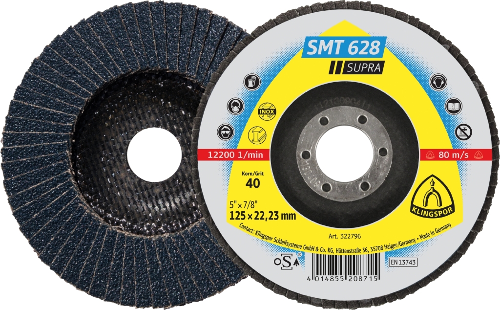 Bild von SMT 628 Schleifmopteller 115 x 22,23 mm Korn 40 gerade - Edelstahl|Stahl (VPE=10 Pkg. (10))