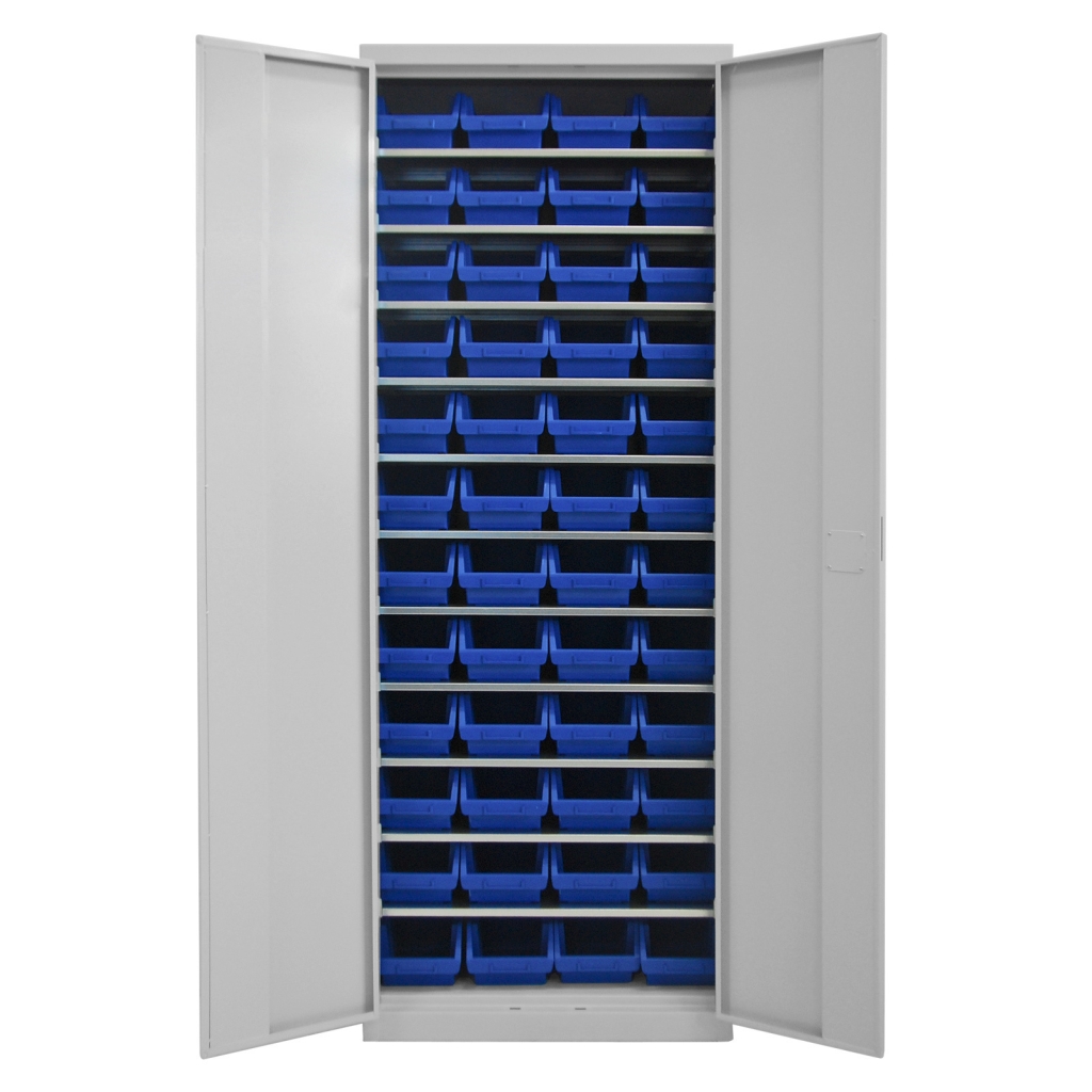 Bild von Flügeltürschrank mit 11 Fachböden + 48 Lagersichtkästen Gr. 3 (VPE=1 Stück)